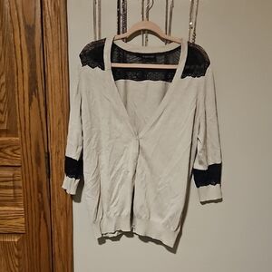 Maurices Beige Cardigan with Black Lace Accents